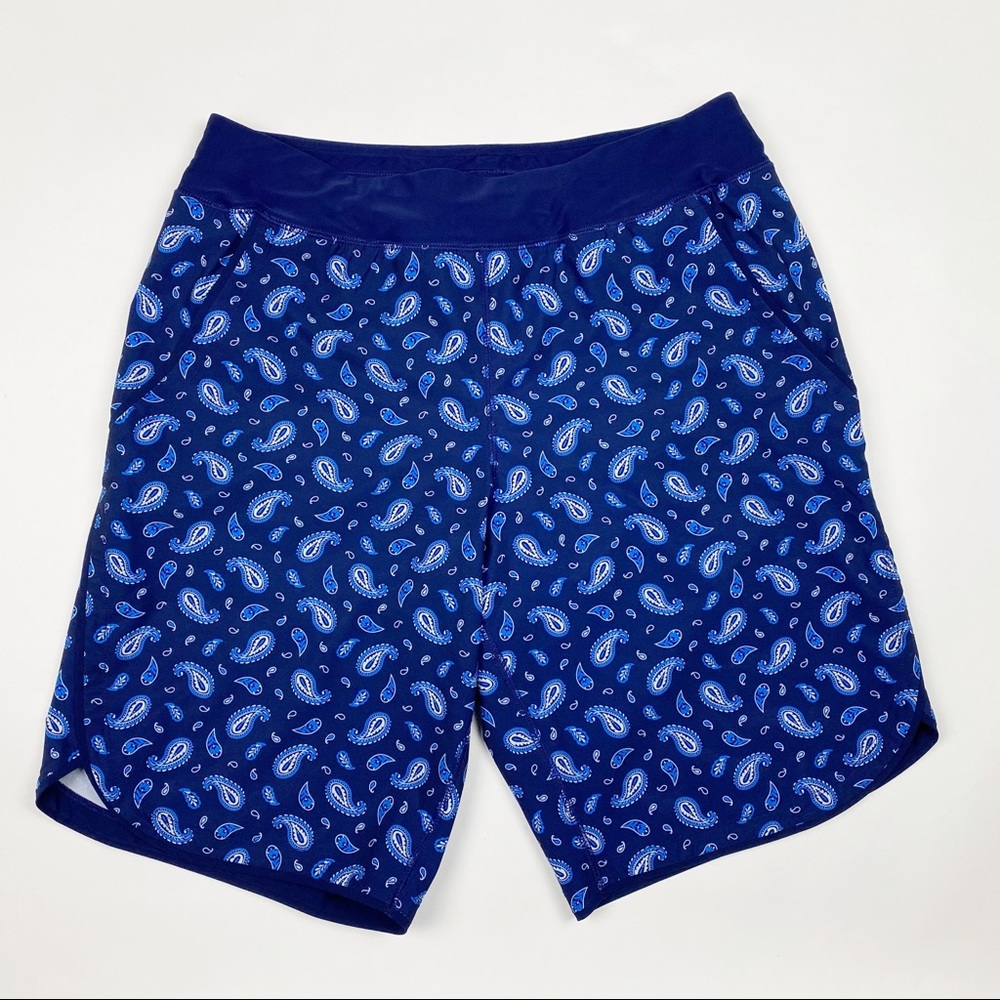 LANDS' END Quick Dry Woven 11" Swim Shorts Navy Blue Paisley - Size 12